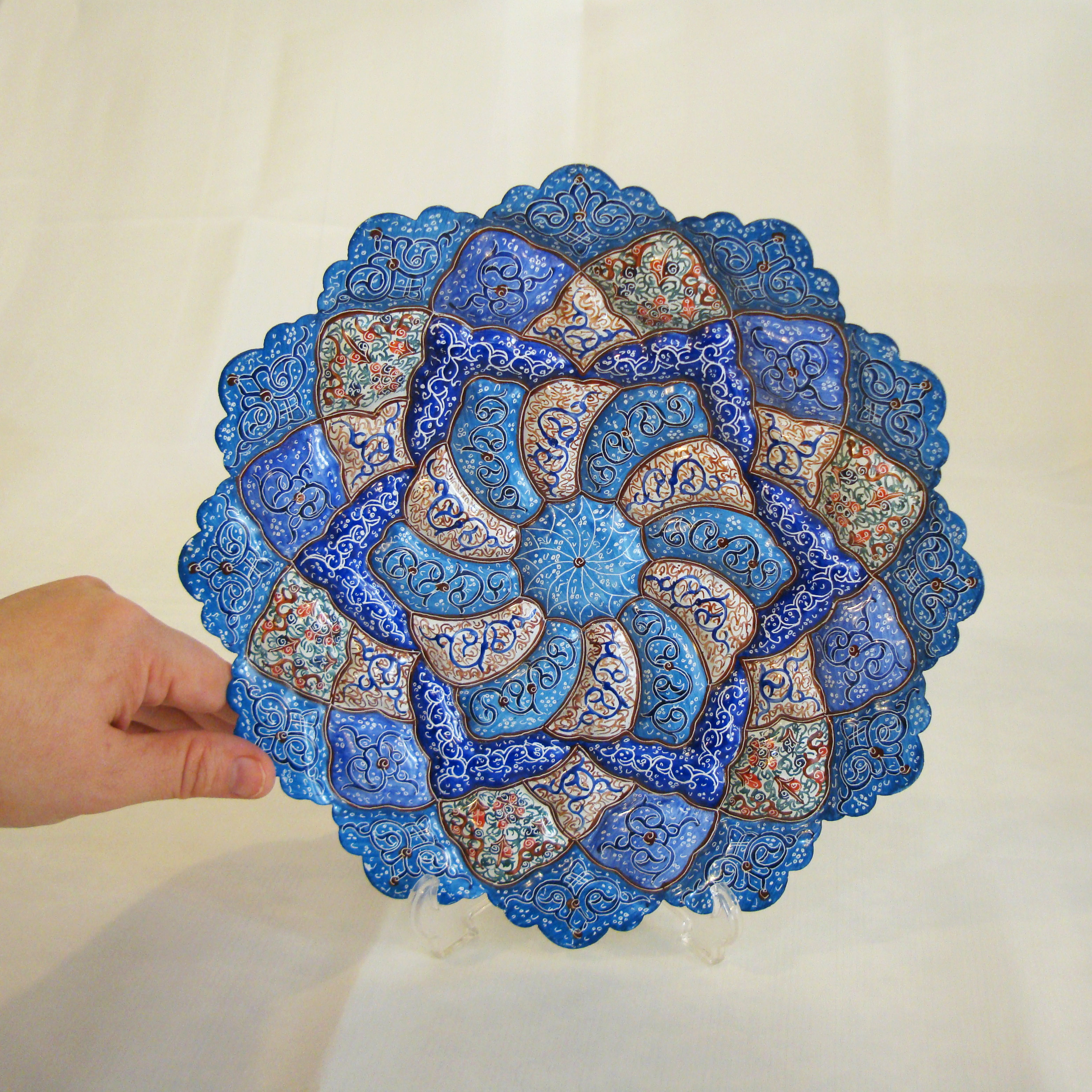 Persian Handmade Enameled Wall Hanging Plate (Eslimi design) 25 cm